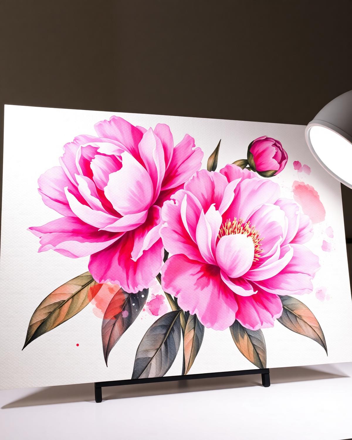 Acuarela floral en gran formato pintada en el curso